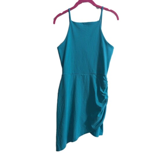 Susana Monaco Asymmetrical Mini Dress Solid Blue Fitted Ruched - Picture 2 of 9